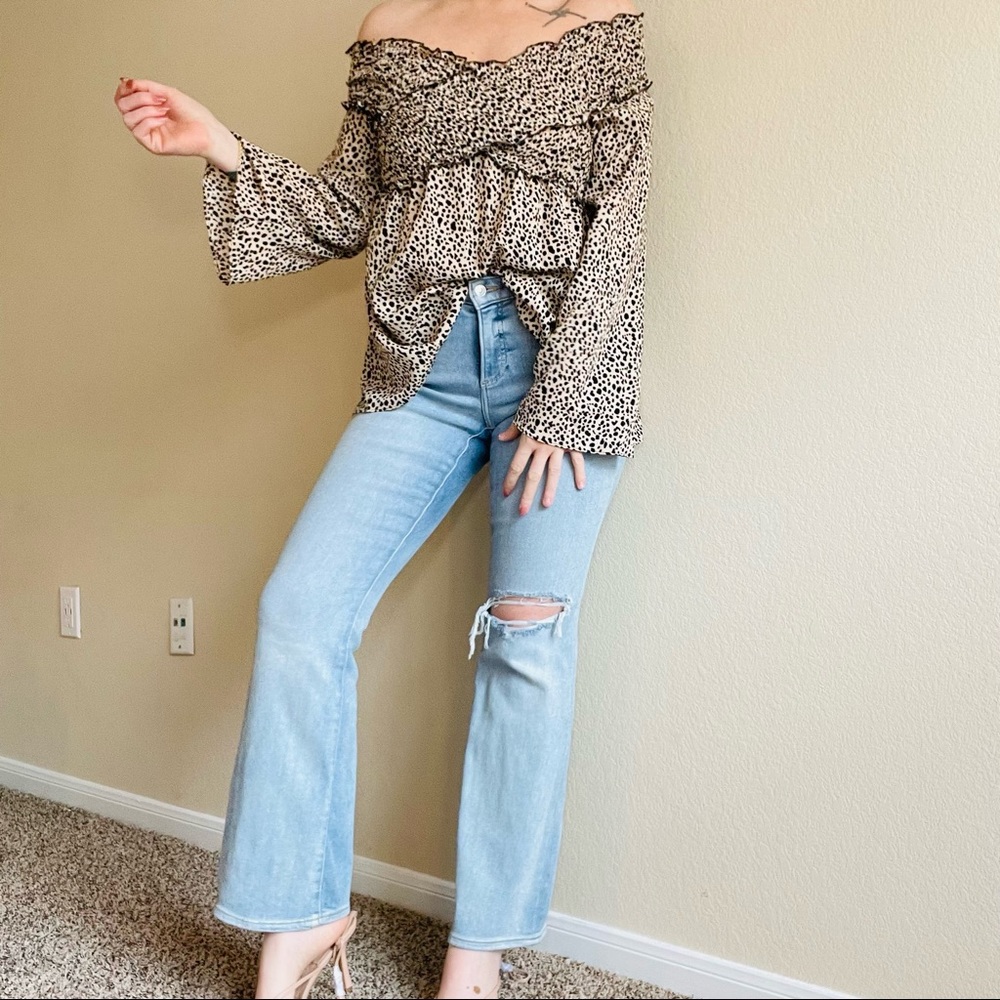 Off Shoulder Leopard Spotted Blouse